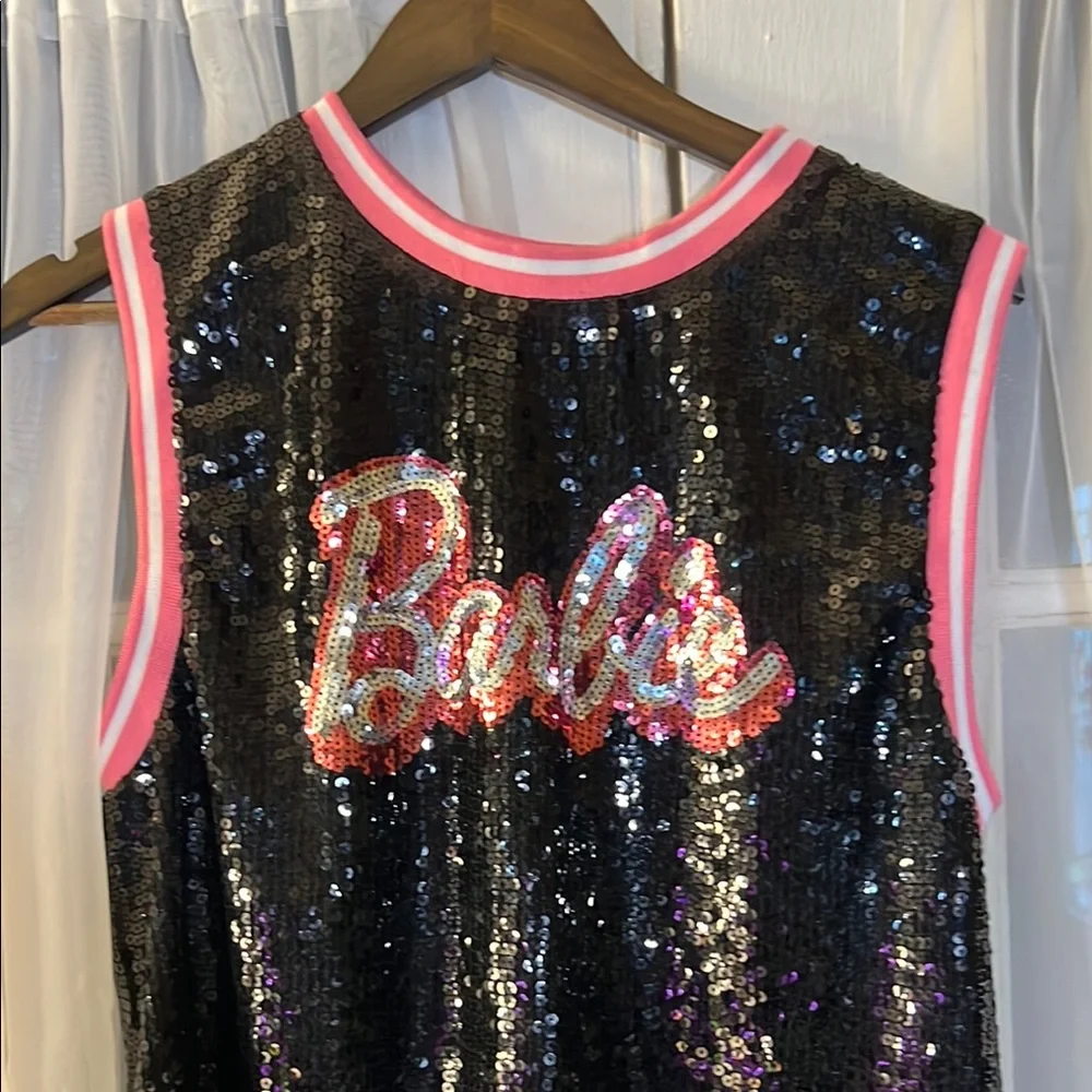 Barbie x Forever 21 Sequin Basketball Jersey Top Black Pink 59 Women’s XS